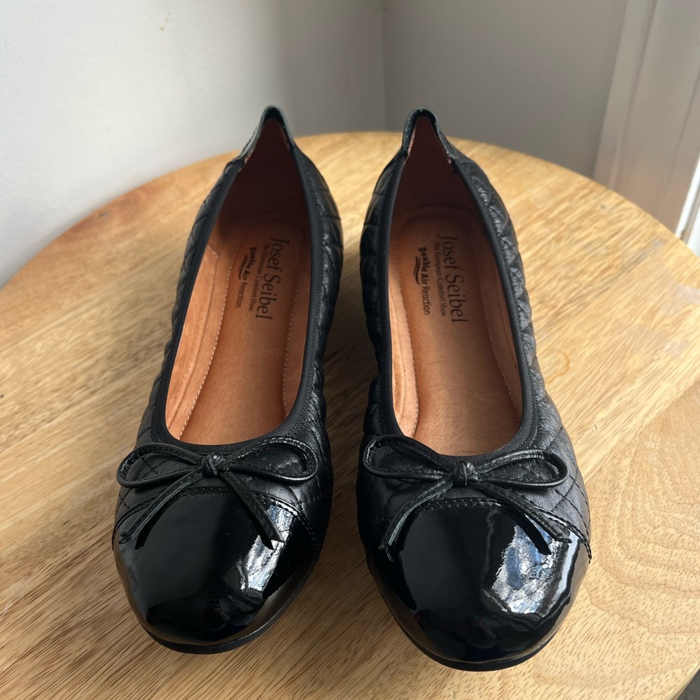 Josef Seibel Black Flats with Bow Detail